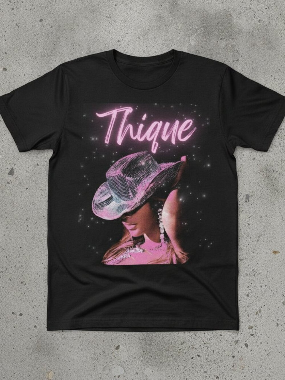 Vintage Thique Graphic T-Shirt | Retro Neon Cowgirl Tee | Western Country Style